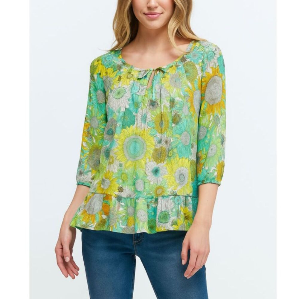 Liberty of London Target NWOT Sunflower Semi-Sheer 3/4 Sleeve Peplum Top Size S